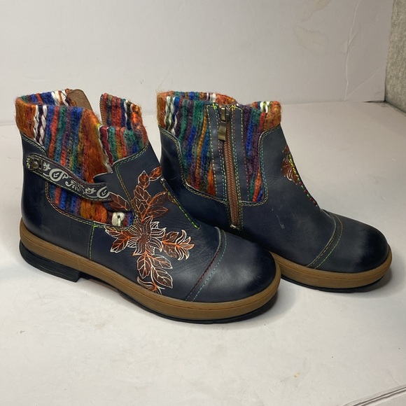 Socofy Bohemian Colorful Embroidered side zipper Ankle Boots size 39 - Picture 2 of 6